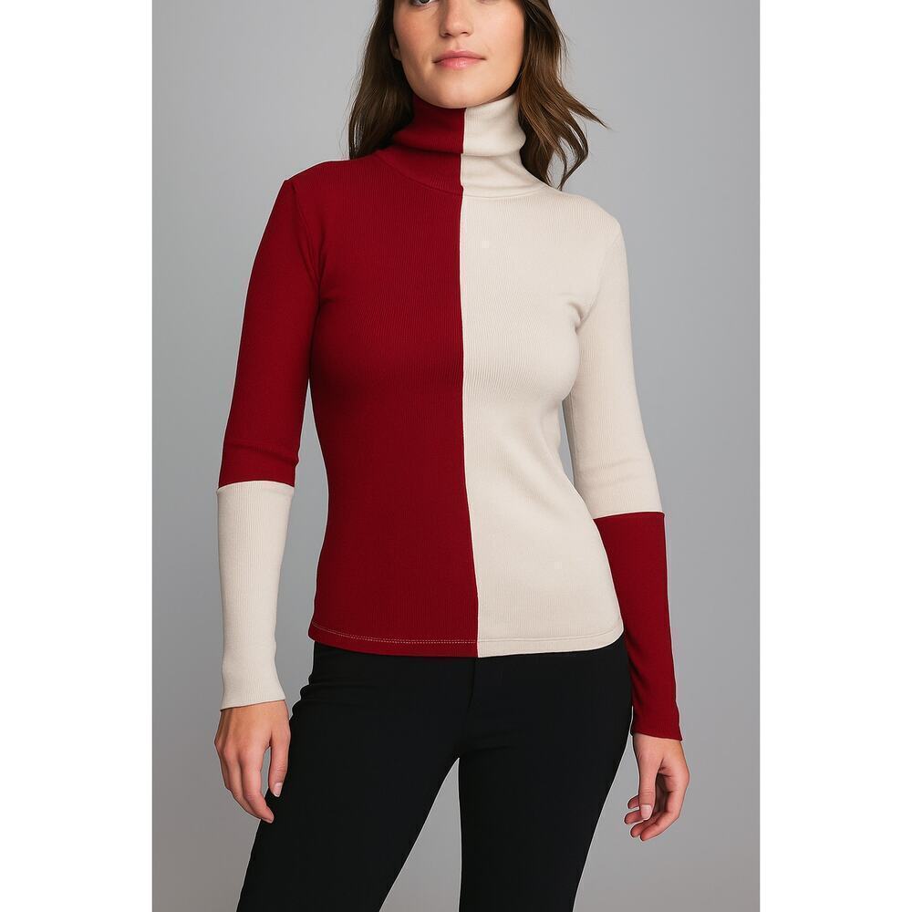 NEW Alp N Rock Remi Turtleneck Shirt Colorblock Sweater Red Cream Size Small